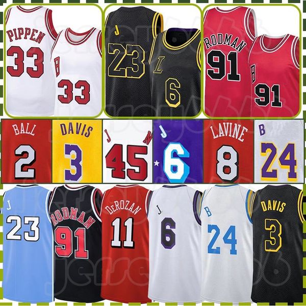 Bryant 45 23 Michael Camisetas de baloncesto Retro Dennis Rodman LeBron James Scottie Pippen Demar DeRozan 8 6 24 LaVine Derrick Rose Lonzo Ball Anthony 3 Davis Camiseta para hombre