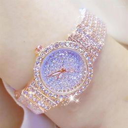 Bs Bee Sister – montre en diamant pour femmes, petit cadran, or Rose, serrure en acier inoxydable, Bayan Kol Saati1249T