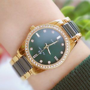 BS Bee Sister Vrouw Horloges Beroemde Merk Keramische Vrouwen Horloges Groene Diamond Vrouw Horloges Quartz Damesklok 201120