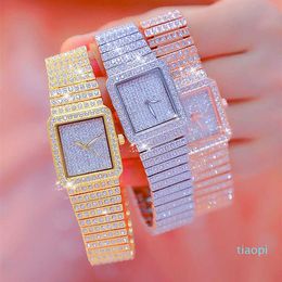 BS Brand Square Reloj de cuarzo Ladies Oro Relojes de pulsera Diamante Acero inoxidable Golden Mujer Reloj de pulsera Montre Femme 210527