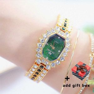 BS elegante jurk vrouw horloges beroemde merk mode diamant groen vrouwelijke polshorloge roestvrij stalen klok MONTRE FEMME 210527