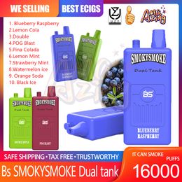 BS SMOKYSMOKE Dual Tank16000 Bladerdeeg Wegwerp E-sigarettenvape-pen 2% 5% oplaadbare 650mAh-batterij 18mlx2 Capaciteit 16k Rookwolken