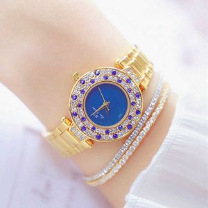 Bs horloges vrouw beroemde merk goud blauwe diamanten polshorloges vrouwelijke caystal elegante dameshorloges Montre femme 210527