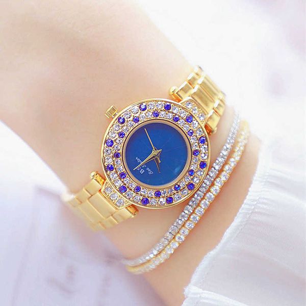 Bs Montres Femme Célèbre Marque Or Bleu Diamant Montres Femme Caystal Élégant Dames Montres Montre Femme 210527