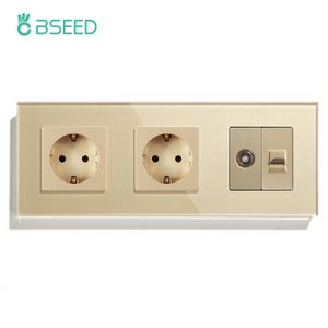 BNEED Double Wall Plug Ordinateur TV avec UE Russie Panneau en verre en vitre en vitre blanc standard Blanc Black Black Home Improvement