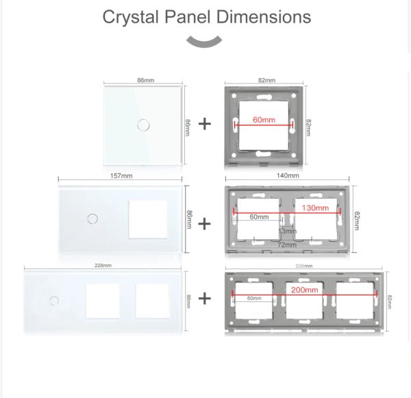 BSEED WiFi 1/2 / 3Gang Smart Touch Switches Support TUYA Smart Life avec un panneau de verre standard de Type-C standard-C Panneau en verre