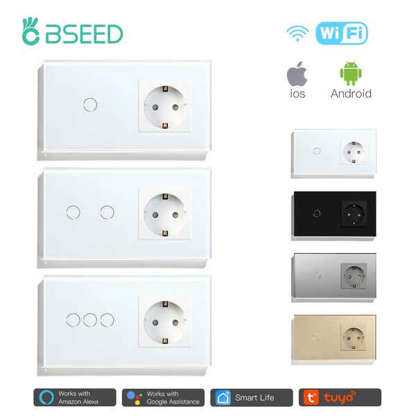 BSEED WiFi Touch Switch 1Gang 2Gang 3Gang con el panel de vidrio de la Eu Normal Interruptor de luz de pared inteligente Tuya Control de control de la aplicación