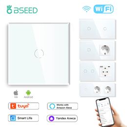 BSEED Wifi Touch Swithces interrupteur d'éclairage mural avec prise ue USB TypeC prises Tuya Smart Life Alexa Yandex App panneau de contrôle en verre 240228