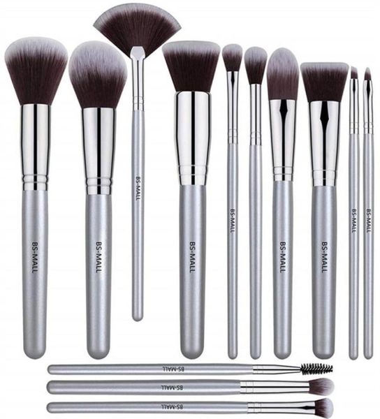 BSMALL 13 MAKEUP BROSSE Set High Quality Synthetic Brush Silver Foundation Blooming Blush Loose Powder Makeup Brush Set265F2157133