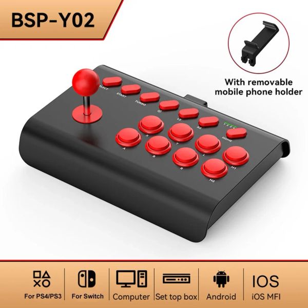 Controlador de juego BSP-Y02 para Switch para PS3/PS4 Arcade Rocker Bluetooth Wireless Wired Wired para PC TV IOS Android Steam Joystick