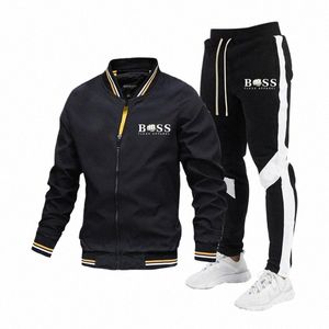 BSS FLEX APPAREL Veste décontractée de haute qualité Ensemble nouveau printemps et automne Pantalon épissé pour hommes Baseball Stand Neck Veste coupe-vent 97de #