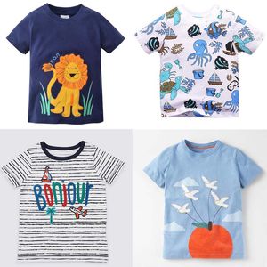 14 Stijl Kinderkleding T-shirt Jongens Meisje 100% Katoen Korte Mouw Cartoon Dinosaur Lion Lion T-shirt Jongens Zomer T-shirt Kinderkleding