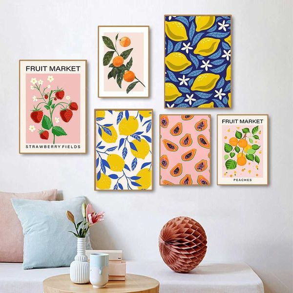 Bstract Wall Images de fruits citrons oranges Papaya Kitchen Wall Art Canvas Nordic Affiches et sérition et décoration de salon J240505