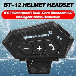 BT-1212S Motorhelm Intercom Draadloze Bluetooth 5.0 Hoofdtelefoon Handsfree Headset Stereo Muziek Anti-interferentie Waterdicht
