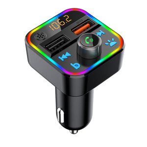 BT22 Voiture Bluetooth Lecteur MP3 Chargeurs de batterie de véhicule Disque U Coloré Respiration Dégradé Lumière ambiante avec rythme musical Transmetteur FM