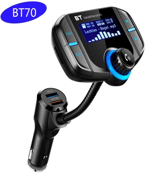 BT70 Kit voiture transmetteur FM modulateur QC 30 chargeur rapide Bluetooth mains voitures Radio lecteur MP3 double USB avec carte AUX TF Slo5085072