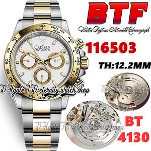 BTF betere fabriek BT116503 Mens Watch Cal.4130 SA4130 Chronograph Automatisch TH 12,2 mm Witte Dieschakelstickmarkers Twee toon 904L Oystersteel Bracelet Eternity Watches