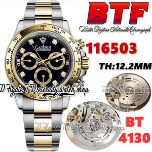 BTF Better Factory BT116503 Mens Watch Cal.4130 SA4130 Chronograph Automatic 12,2 mm DIAMME BLACK DIAMONDS MEARTES Two Tone 904L Oystersteel Bracelet Eternity