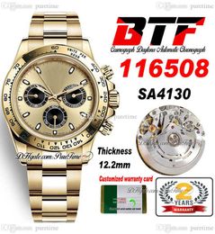 BTF Better Factory SA4130 Automatik-Chronograph Herrenuhr, 18 Karat Gelbgold, Champagner-Schwarzes Zifferblatt, 904L Oystersteel-Armband, Super Edition, TH 12,2 mm, Puretime D4