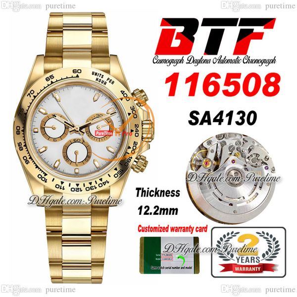 BTF Better Factory SA4130 Cronógrafo automático Reloj para hombre Oro amarillo de 18 quilates Esfera blanca 904L Oystersteel Pulsera Super Edition TH 12.2 mm Reloj Hombre Puretime B