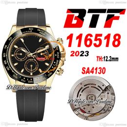 BTF Better SA4130 automatisch chronograaf herenhorloge 904L staal geel goud keramische bezel zwarte stok wijzerplaat Oysterflex rubber Super Edition Reloj Hombre Puretime I9