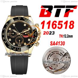 BTF Better SA4130 Reloj cronógrafo automático para hombre Acero 904L Oro amarillo Cerámica Bisel Diamante negro Dial Oysterflex Caucho Super Edition Reloj Hombre Puretime 10