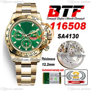 BTF Better SA4130 Automatic Chronograph Herenhorloge Geel Goud Groen Stick Dial 904L Oystersteel Armband Super Edition TH 12.2mm Reloj Hombre Puretime F6