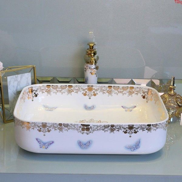Bthroom Comptoir Lavabo Vestiaire Lavabo vasque peint à la main éviers de salle de bain évier rectangulaire à salle de bainbonne quantité Hqllf
