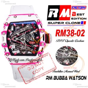 Bubba Watson 38-02 MANUAL WIND REAL TOURBILLON MENS Watch RMF Pink TPT Quartz Carbon Skeleton Red Dignet White Nylon Strap Super Edition PureTime Reloj Hombre Ptrm