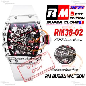 Bubba Watson 38-02 Handmatige Wind Real Tourbillon Mens Watch RMF White TPT Quartz Carbon Black Skeleton Red Dial Rubber Riem Super Edition Puretime Reloj Hombre Ptrm B2