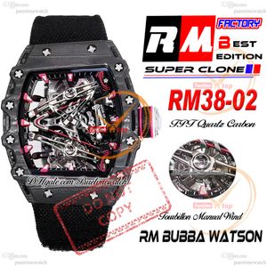 Bubba Watson 38-02 MANUAL WIND REAL TOURBILLON MENS Watch RMF TPT Quartz Carbon Skeleton Red Dial Nylon Black Nylon Super Edition PureTime Reloj Hombre Ptrm E5