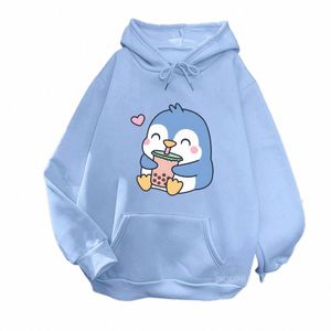 Bubble Boba Milk Tea Carto Sweats à capuche Femmes Penguin Graphic Sweatshirts Vêtements unisexes Kawaii Anime Harajuku Plus Size Sweat à capuche i3YX #