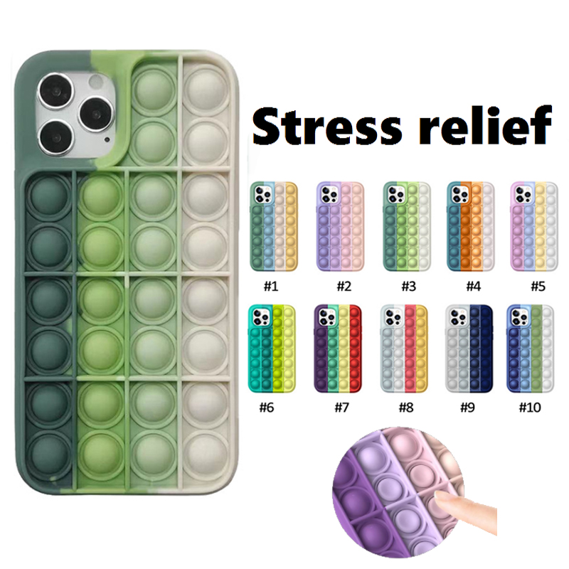 Bubbla Fodral för iPhone 12 11 13 Pro Max Mini 7 8 XS XR Se Cover Reliver Stress Fidget Leksaker Push Bubble Antistress