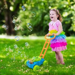 Jeux de bulles Tondeuse à gazon pour tout-petits, Machine à souffler des bulles pour enfants, Jouets à pousser en plein air d'été, Panier de Pâques, Cadeaux d'anniversaire pour bébé d'âge préscolaire
