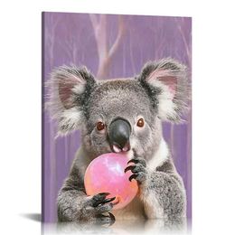 Bubble Gum Canvas koala mâches rose gum mur art toile décor toile koala affiche de beaux-arts