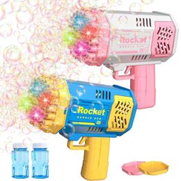 Bubbelpistool voor kinderen speelgoed 40 holes bubbelmachine met kleurrijk licht en 1 fles bubbel vloeibare bubbelmachine voor familie 240513