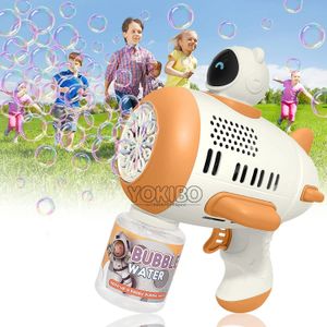 Bubbelpistoolmachine voor kinderen Toddler 8 Hole Bubble Maker Automatische bellenblazer met LED -lichte zeep Bubble Maker Summer Toys 240418