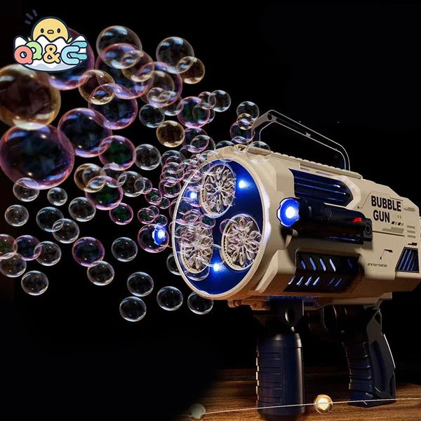 Pistolet à bulles Rocket Machine à bulles de savon N-Hole Lanceur spatial électrique Le cadeau de la journée des enfants continue de produire des bulles avec de la lumière 240329