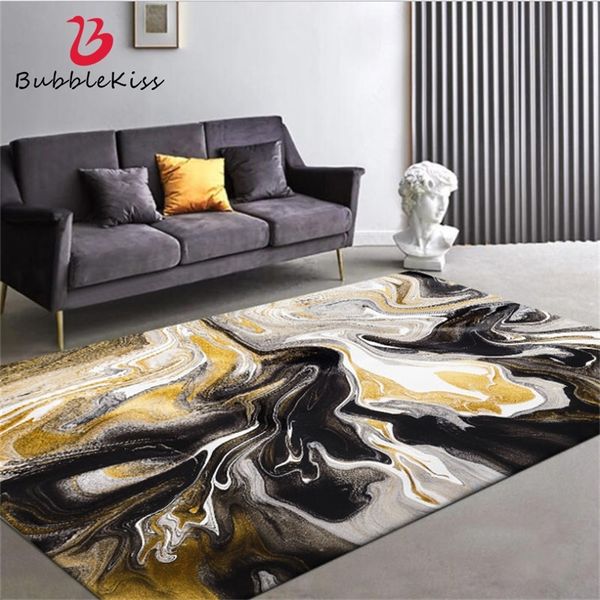 Bubble Kiss abstracto amarillo marrón oscuro patrón de mármol alfombra hogar sala de estar decoración alfombras antiarrugas dormitorio alfombra 210301