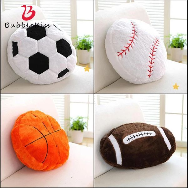 Bubble Kiss Creative Soccer Plush Throw Pillow Fútbol en forma de almohada de lana Decoración para el hogar Sala de estar Juguete de peluche suave para niños 231220