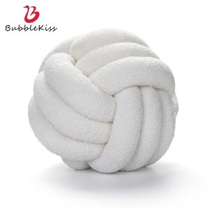 Bubble Kiss Knotted Plush Ball Design Ronde Sierkussen Taille Terug Wol Knoopt Kussen Sofa Bed Decoratie Poppen Speelgoed Voor Kinderen 220406