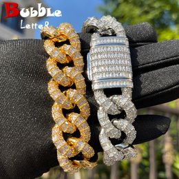 Bracelet à maillons cubains Baguette avec lettres à bulles pour hommes, réglage de dents glacées, Micro pavé, Hip Hop, mode, bijoux cadeau 240323