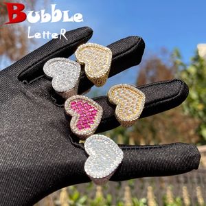 Bulle Lettre Baguette Coeur Bague pour Femmes Pierres Roses Brillant Filles Plaqué Or Rose Hip Hop Bijoux 240118