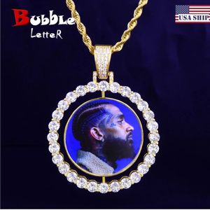 Bubbelbrief Aangepaste PO-ketting voor mannen die dubbelzijdige medaillons draaiende spinnende hendige hiphop sieraden 240423 draaien