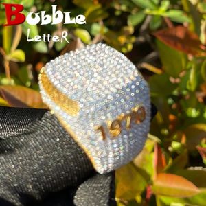 Bubble Letter Custom Ring for Men Full Iced Out Out Cubic Zirconia Gepersonaliseerde naam Finger Charm Hip Hop Jewelry 240508