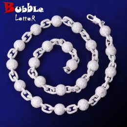 Bubble Letter Iced Out Ball Chain for Men Micro Pave Choker Collier Hip Hop Fashion Jewelry Bling Charms240327