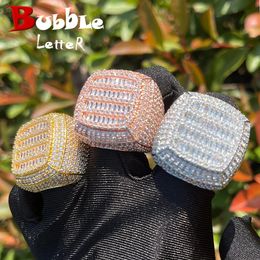 Bubble Brief Iced Out Ring voor Mannen Real Vergulde Griffenzetting Koper CZ Stenen Hip Hop Mode-sieraden 2023 Trend 240125