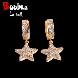 Bulle lettre glacée femmes boucles d'oreilles étoile véritable plaqué or Hip Hop bijoux 240323