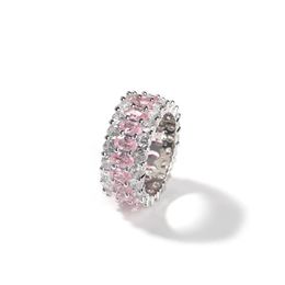 BURBUJA LETTER Pink Elliptical zircon Stones Full 3 Row Rings Hip Hop Iced Out Joyería de mujer