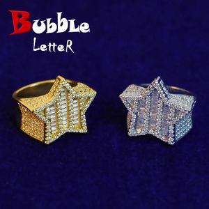 Bague bulle lettre étoile pour hommes, pour adolescents, plaqué or véritable, bijoux Hip Hop, articles tendance, cadeau 240220